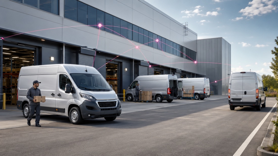 Last-mile delivery fleet loading at a connected distribution hub