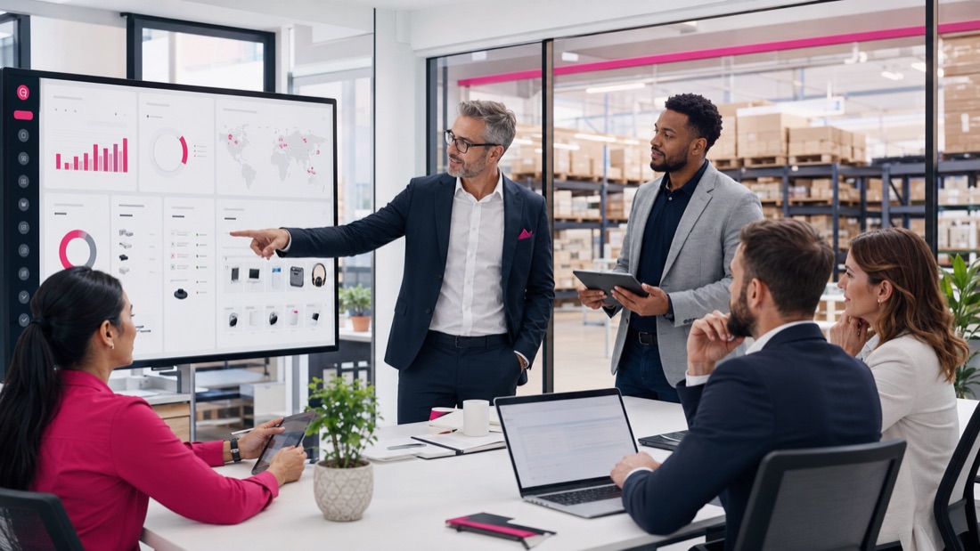Executives reviewing an AI-assisted B2B procurement dashboard